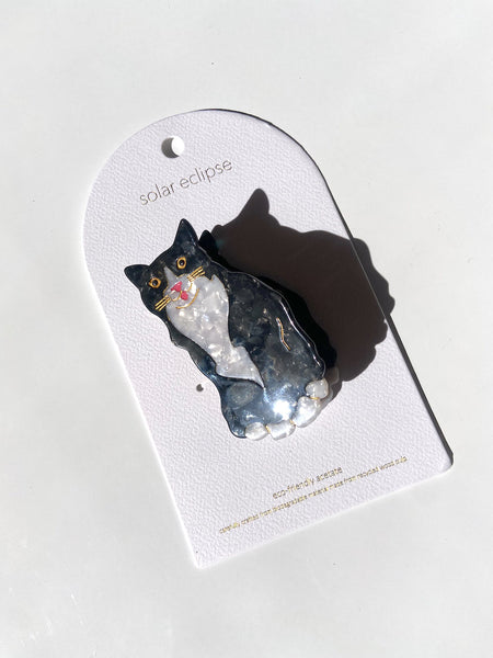 Hand-Painted Tuxedo Cat Claw Hair Clip