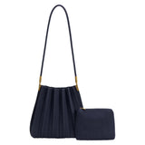 Carrie Navy Pleated Vegan Suede Shoulder Bag from Melie Bianco