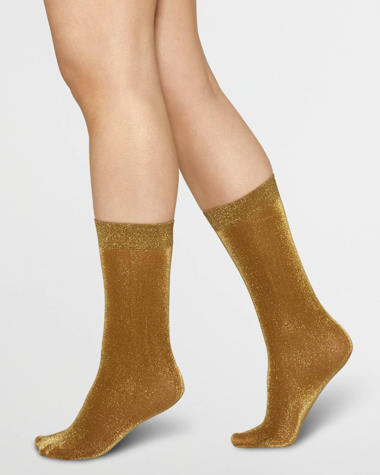 Ines Shimmery Sock in Gold from Swedish Stockings