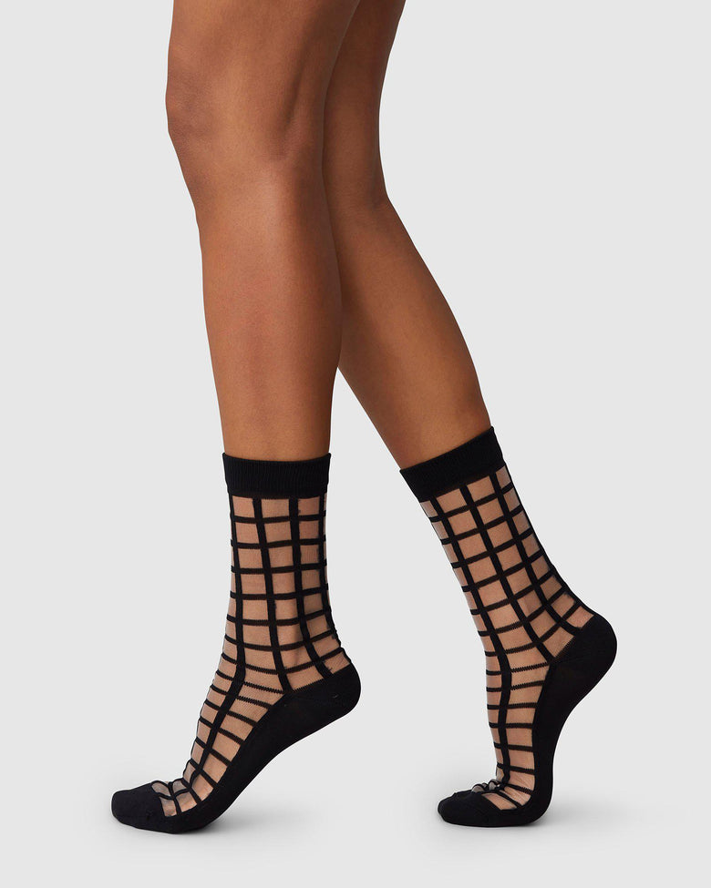 Alicia Grid Socks in Black by Swedish Stockings