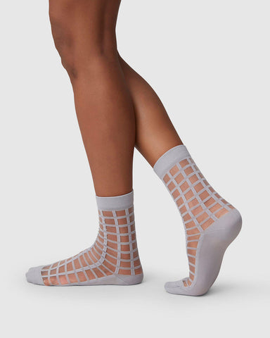 Alicia Grid Socks in Stone by Swedish Stockings