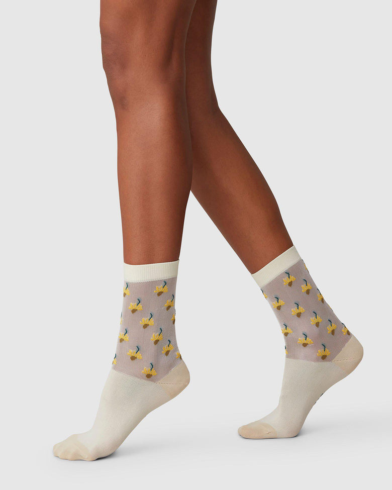 Embla Flower Socks in Cream by Swedish Stockings