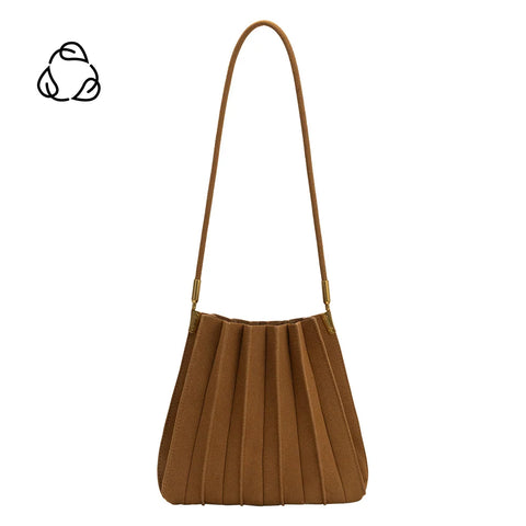 Carrie Camel Pleated Vegan Suede Shoulder Bag from Melie Bianco