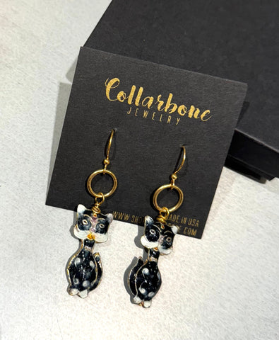 Cloisonné Black Cat Earrings from Collarbone Jewelry