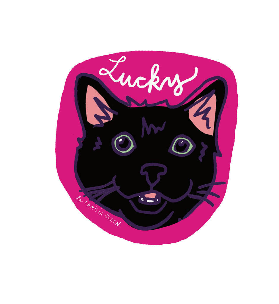 Lucky Cat Sticker from La Familia Green