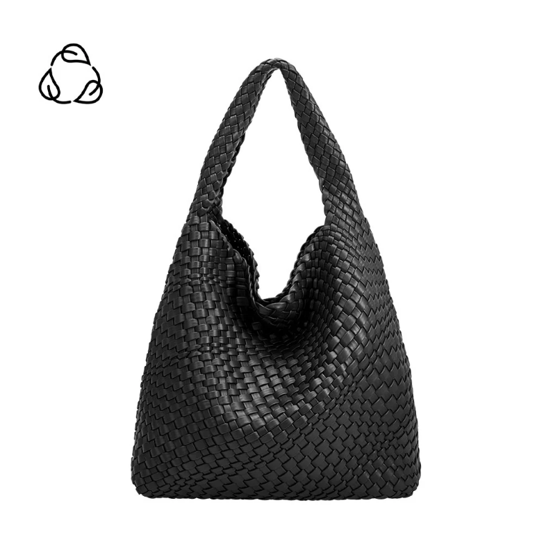 Johanna Black Woven Recycled Vegan Leather Hobo Bag from Melie Bianco