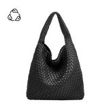 Johanna Black Woven Recycled Vegan Leather Hobo Bag from Melie Bianco