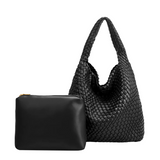 Johanna Black Woven Recycled Vegan Leather Hobo Bag from Melie Bianco