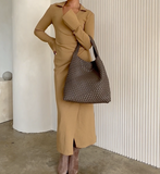 Johanna Black Woven Recycled Vegan Leather Hobo Bag from Melie Bianco