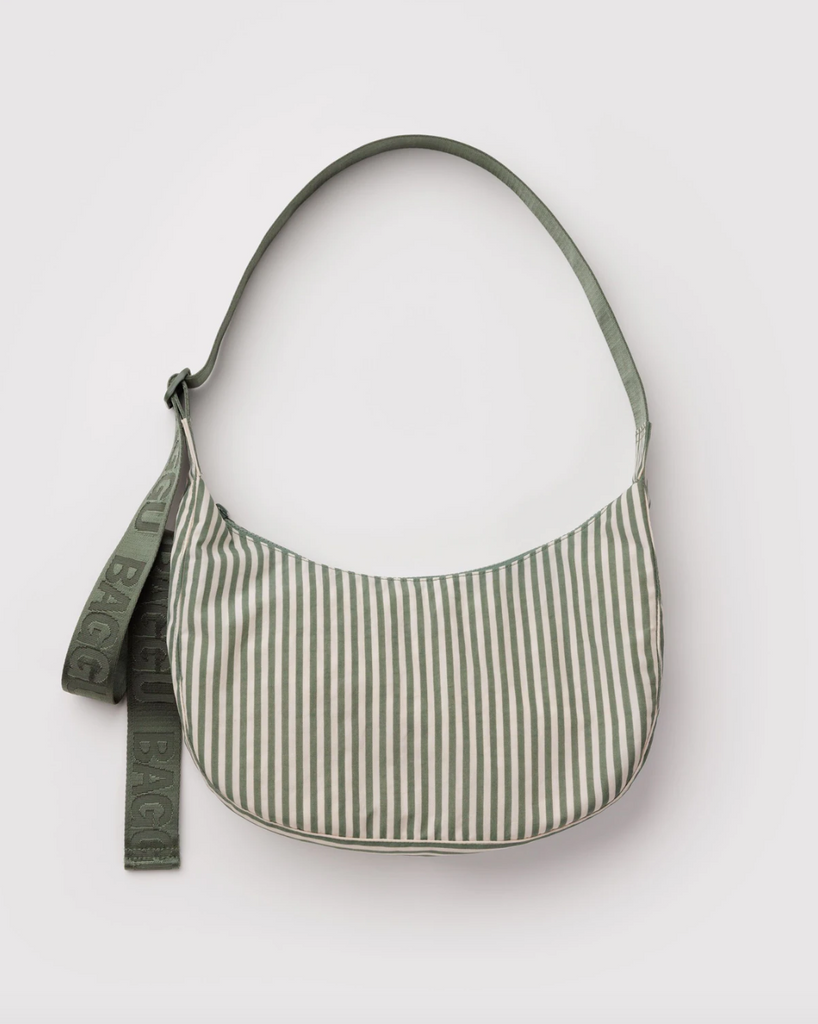 Medium Nylon Crescent Bag in Sage Stripes from BAGGU