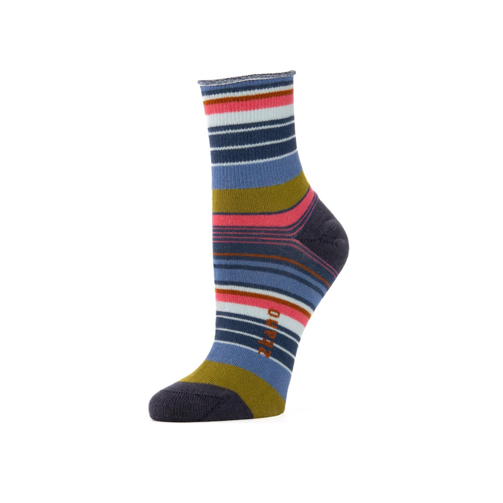 Roll Top Variegated Stripe Socks in Navy from Zkano