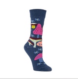 Mushroom Menagerie Organic Cotton Crew Socks in Navy from Zkano