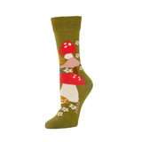 Mushroom Menagerie Organic Cotton Crew Socks in Moss Green from Zkano