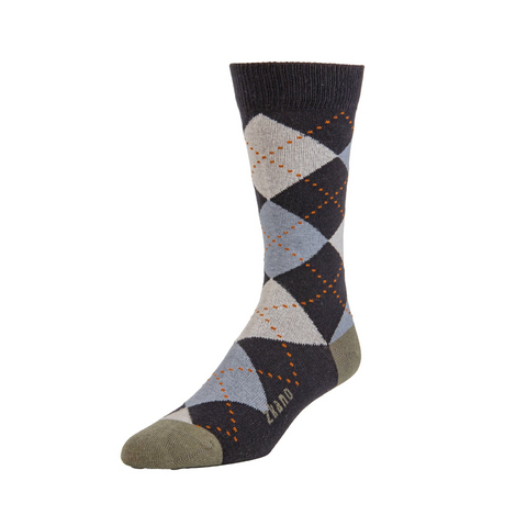 Classic Argyle Crew Socks in Black from Zkano