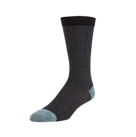 Signature Herringbone Crew Socks in Black from Zkano