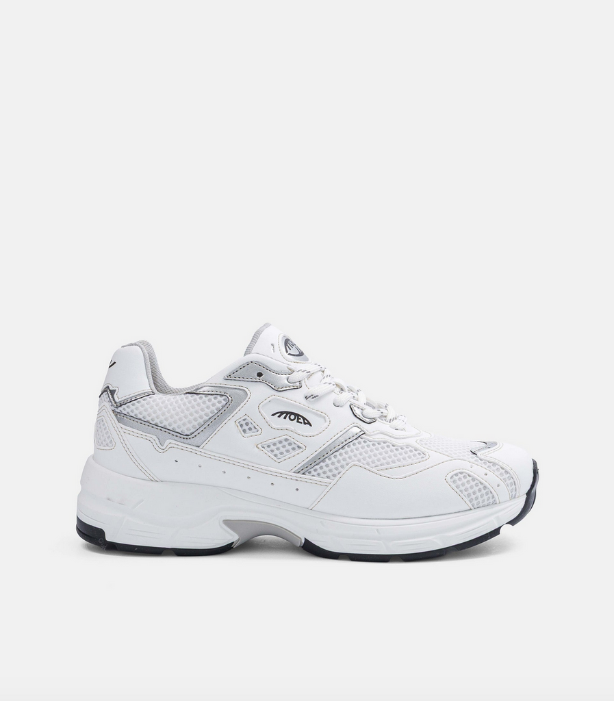 Rush Sneaker in White & Silver Apple Leather from MoEa