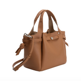 Avril Caramel Recycled Vegan Leather Top Handle Bag from Melie Bianco
