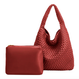 Johanna Red Woven Recycled Vegan Leather Hobo Bag from Melie Bianco