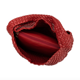 Johanna Red Woven Recycled Vegan Leather Hobo Bag from Melie Bianco
