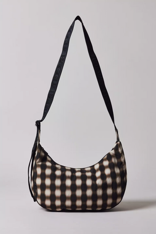 Medium Nylon Crescent Bag in Blurred Gingham Brown from BAGGU