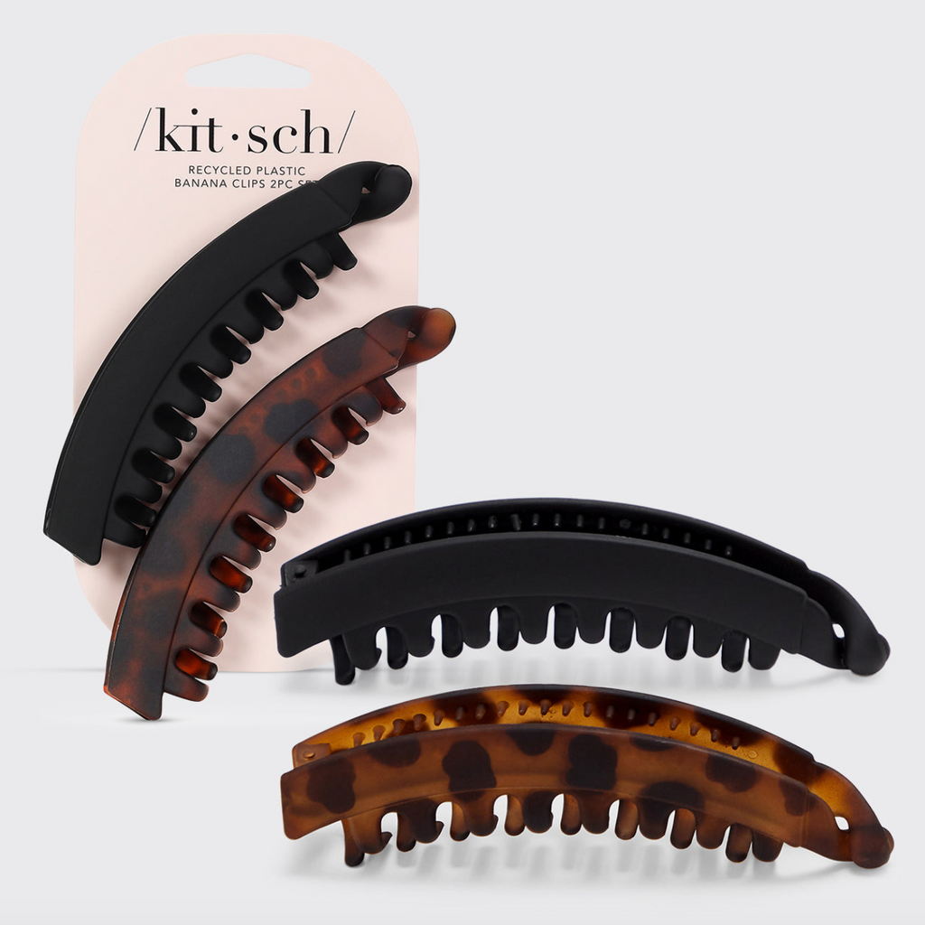 Recycled Plastic Banana Clip 2pc Set in Black & Tort from KITSCH