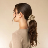 Metallic Mesh and Recycled Fabric Satin Scrunchies 2pc Set in Cream & Gold from Kitsch