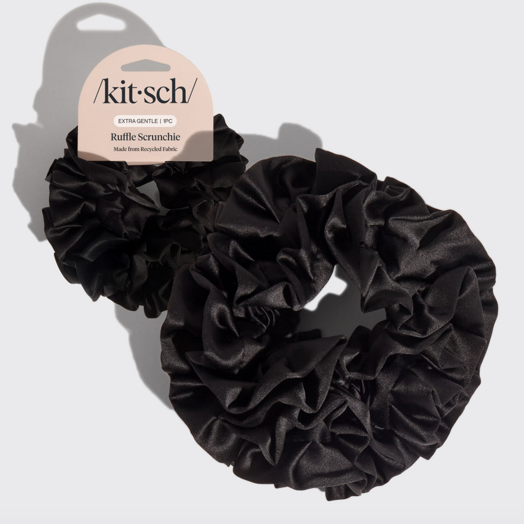 Recycled Fabric Ruffle Scrunchie in Black from KITSCH