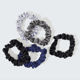 Petite Satin Scrunchies 5pc Set in Midnight from KITSCH