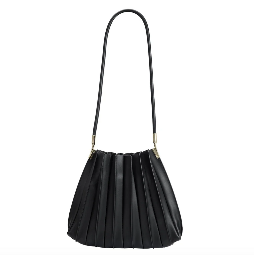 Carrie Black Pleated Vegan Leather Shoulder Bag from Melie Bianco