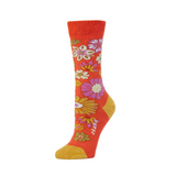 Women's Autumn Blooms Organic Cotton Crew Socks in Garnet from Zkano
