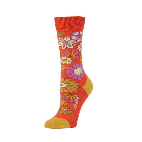 Women's Autumn Blooms Organic Cotton Crew Socks in Garnet from Zkano