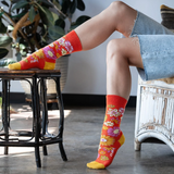 Women's Autumn Blooms Organic Cotton Crew Socks in Garnet from Zkano