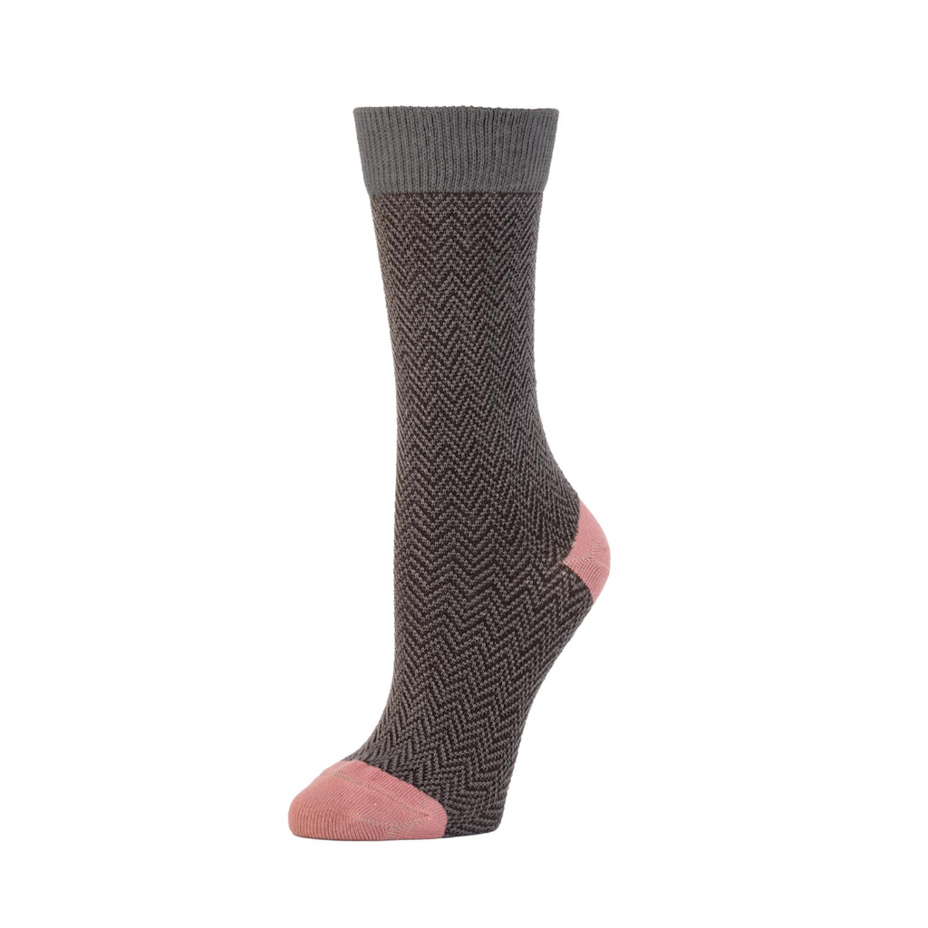 Women's Textured Herringbone Organic Cotton Crew Socks in Ash Brown from Zkano