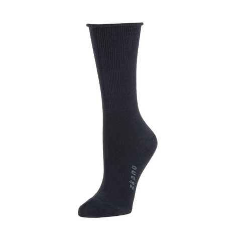 Rose Organic Cotton Roll Top Crew Socks in Solid Black from Zkano