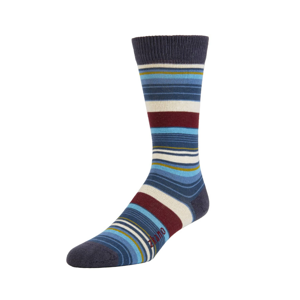 Barcode Stripe Organic Cotton Crew Socks in Navy from Zkano