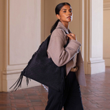 Brynlee Black Vegan Suede Tote Bag In Black from Melie Bianco