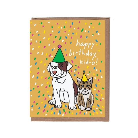 Dog Cat Kid-O Birthday Card from La Familia Green