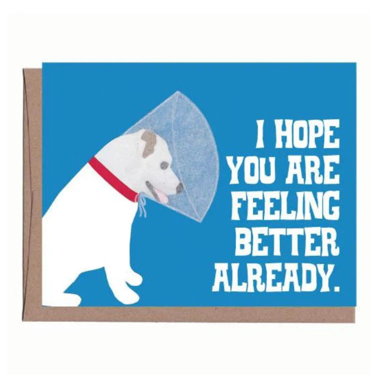 Dog with Cone Get Well Greeting Card from La Familia Green