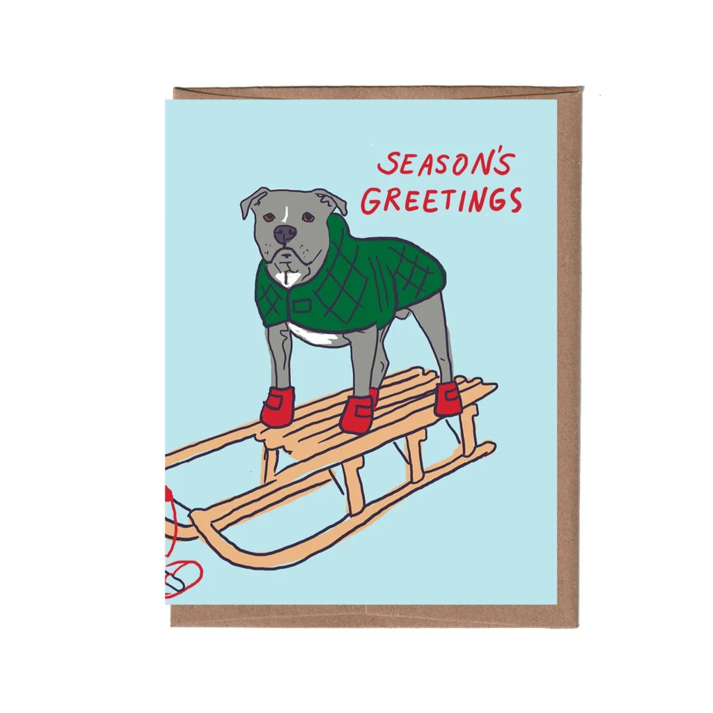 Dog on Sled Holiday Greeting Card from La Familia Green