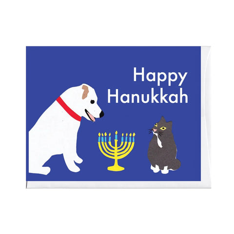 Dog & Cat Menorah Hanukkah Greeting Card from La Familia Green