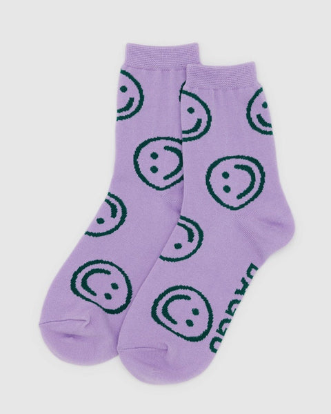 Lavender Happy Crew Socks from BAGGU