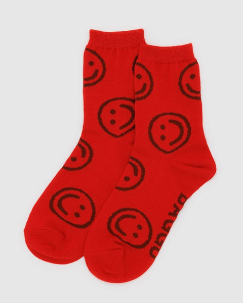 Red Happy Crew Socks from BAGGU