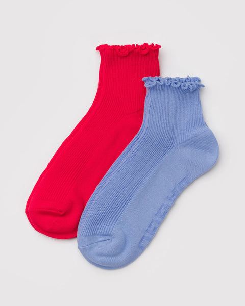 Lettuce Edge Socks Set of 2 in Light Blue & Red from BAGGU