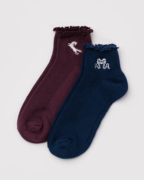 Lettuce Edge Socks Set of 2 in Mahogany & Navy Icons from BAGGU
