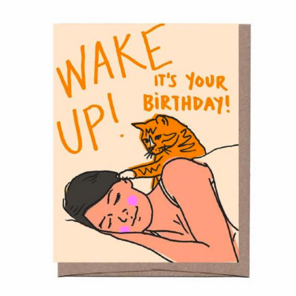 Wake Up Cat Birthday Card from La Familia Green