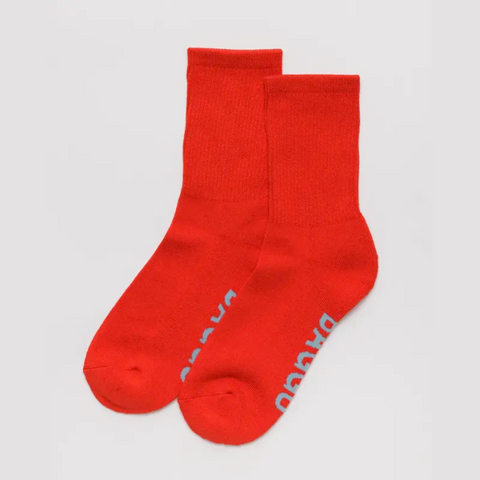 Ribbed Crew Socks in Red from BAGGU