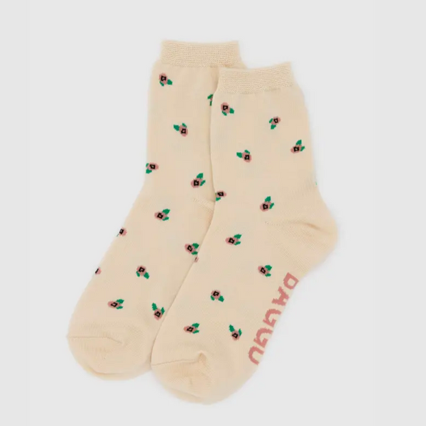 Cream Rosette Crew Socks from BAGGU