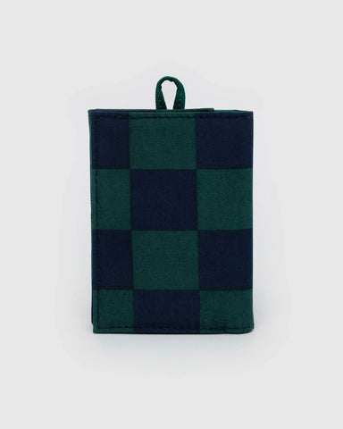 Snap Wallet in Navy Green Check Recycled Nylon from BAGGU