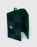 Snap Wallet in Navy Green Check Recycled Nylon from BAGGU